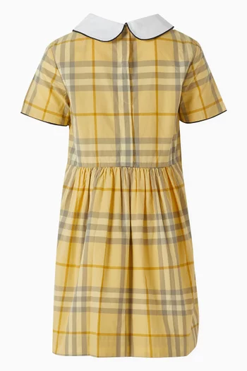 Smocked Check Dress in Cotton-poplin