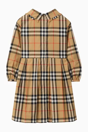 فستان بكشكش بنقشة مربعات قطن بوبلين