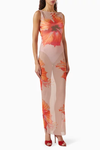 Gauze Twisted Maxi Dress in Mesh