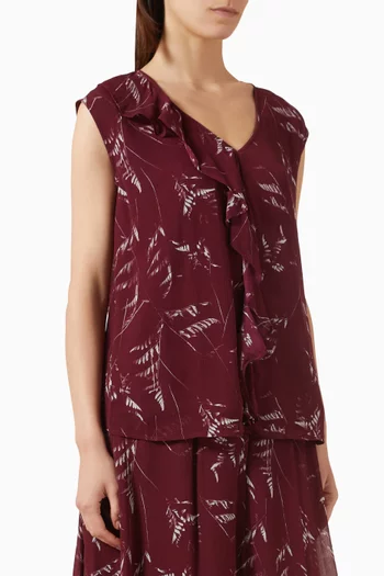 Foliage-print Ruffled Top