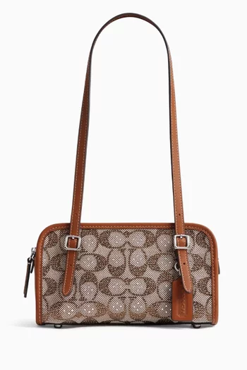 حقيبة سوينج 20 بسحّاب جاكار بشعار الماركة مرصع بالكريستال