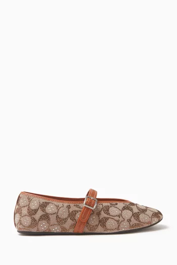 Mary Jane Ballet Flats in Crystal Signature Jacquard