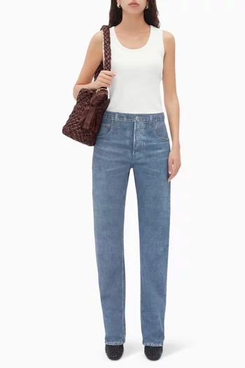 Printed Denim Boyfriend Jeans in Leather