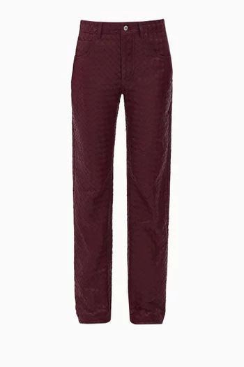 Straight-leg Pants in Intrecciato Leather