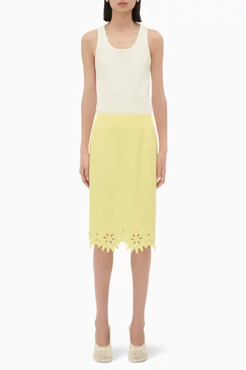 English Embroidery Midi Skirt in Viscose & Silk