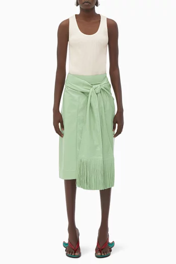 Fringe Knot Midi Skirt in Nappa Leather