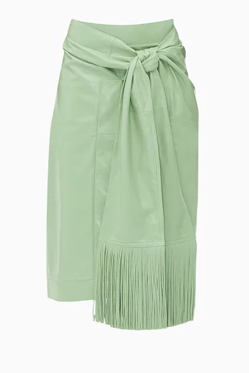 Fringe Knot Midi Skirt in Nappa Leather