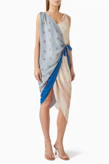Cantone Wrap-style Midi Dress in Silk