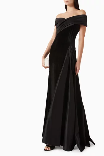 Elysian Draped Train Gown in Velvet