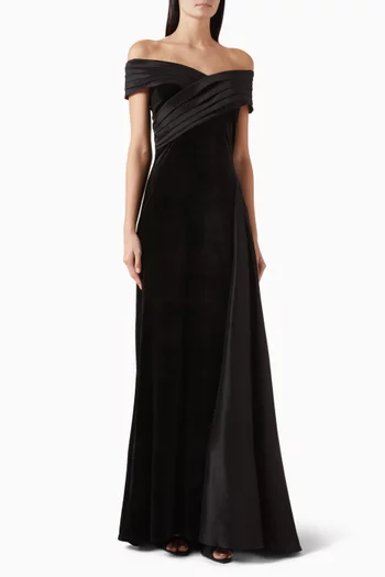 Elysian Draped Train Gown in Velvet