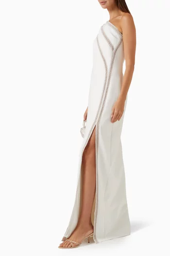 Embellished One-shoulder Bridal Gown in Crepe