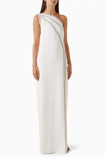 Embellished One-shoulder Bridal Gown in Crepe