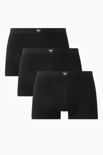 Logo Label Boxer Briefs in Stretch Cotton, Set of 3
