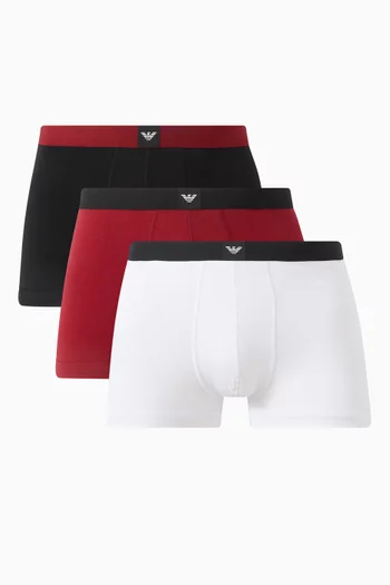 Logo Label Boxer Briefs in Stretch Cotton, Set of 3