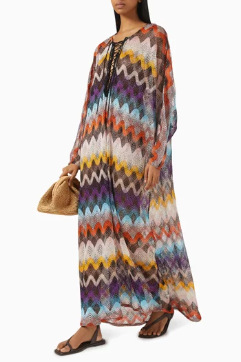 Zig Zag-print Lace-up Maxi Dress