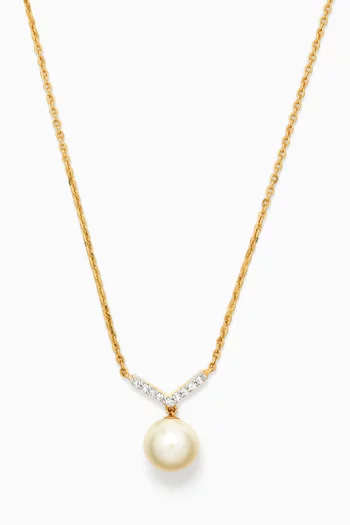 Kiku Cadeau Pearl & Diamond Necklace in 18kt Yellow Gold