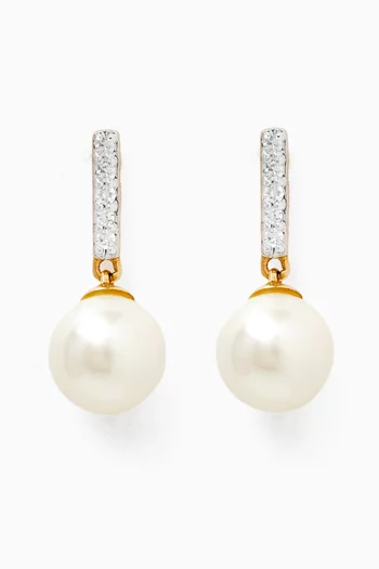 Kiku Cadeau Pearl & Diamond Earrings in 18kt Yellow Gold
