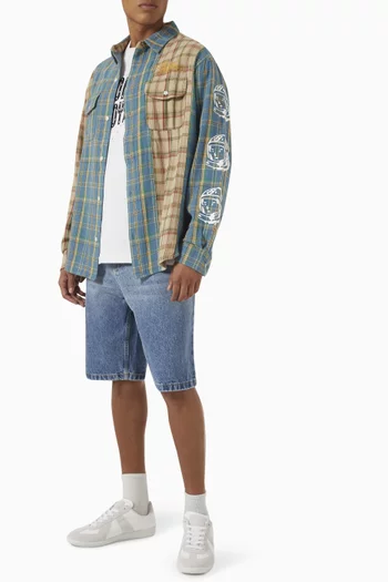 Panelled Check Shirt in Cotton
