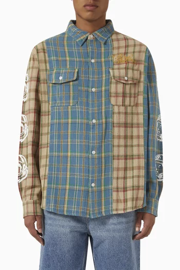 Panelled Check Shirt in Cotton