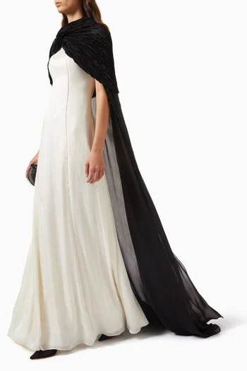 Pleated Cape Maxi Dress