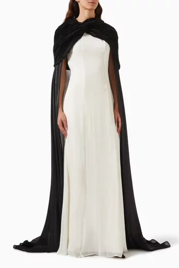 Pleated Cape Maxi Dress