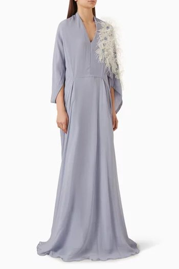 Embellished Floral Applique Cowl Kaftan
