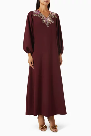 Floral Sequin Embellished Kaftan in Silk