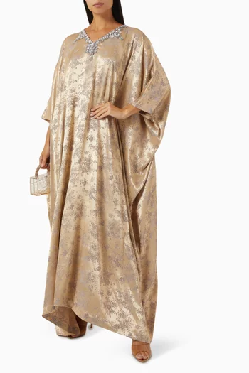 Floral Crystal Embellsihed Kaftan in Silk