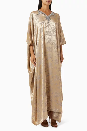 Floral Crystal Embellsihed Kaftan in Silk