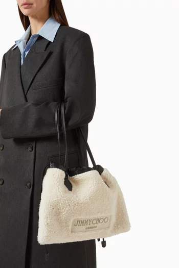 Large Drawstring Tote Bag in Shearling & Leather