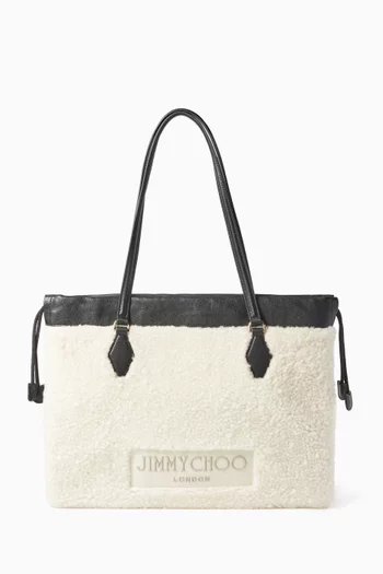 Large Drawstring Tote Bag in Shearling & Leather