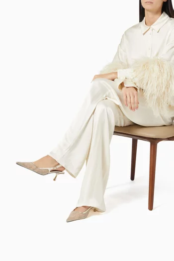 حذاء كلاسيك اميل بسير خلفي وكريستال بكعب 50 مم قماش شبكي