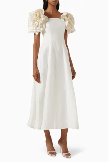 Twyla Flower-sleeve Midi Dress