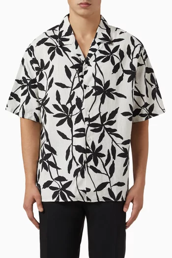 All-over Print Camp-collar Shirt in Cotton-Linen