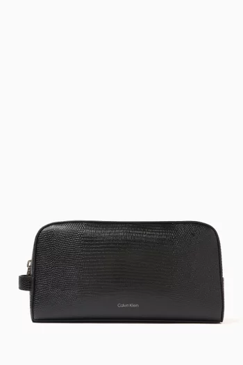 Logo Washbag in Lizard-embossed Leather