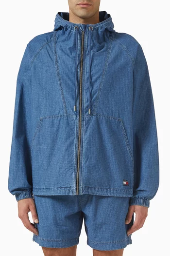 كنزة بغطاء رأس وسحّاب قطن مقاوم للتمزق