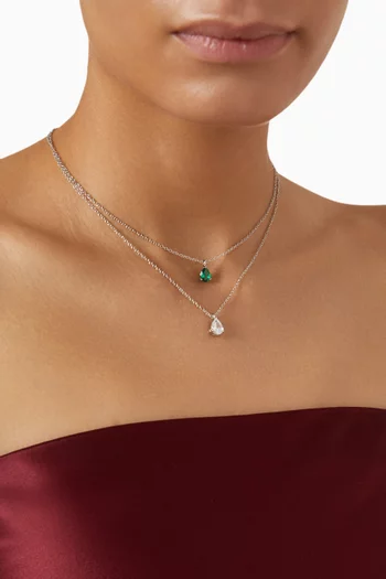 CZ Double Chain Necklace in Rhodium-plated Brass