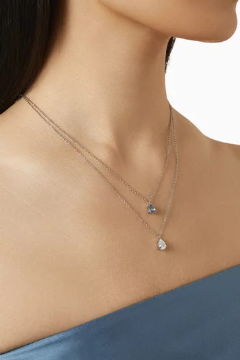 CZ Double Chain Necklace in Rhodium-plated Brass