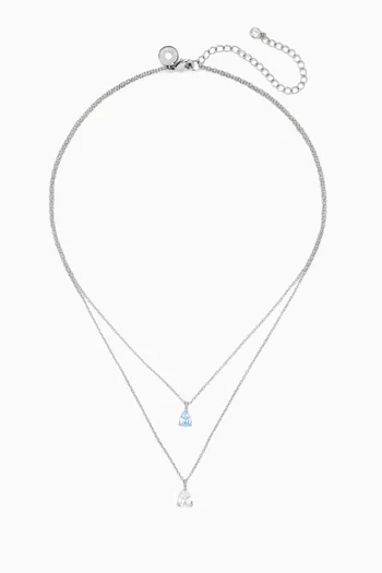 CZ Double Chain Necklace in Rhodium-plated Brass