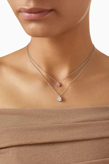 CZ Double Chain Necklace in Rhodium-plated Brass