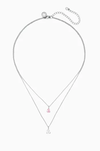 CZ Double Chain Necklace in Rhodium-plated Brass