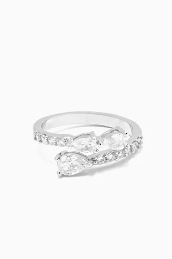 خاتم بتصميم ملفوف مرصع بأحجار على شكل كمثرى نحاس مطلي روديوم