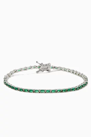 سوار تنس مرصع بأحجار مستطيلة نحاس مطلي بالروديوم