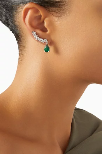 CZ Crawler Earrings in Rhodium-plated Brass