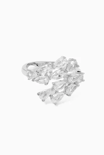 خاتم مفتوح بتصميم ملفوف مرصع بأحجار زركونيا نحاس مطلي روديوم