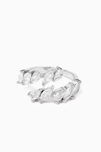 CZ Open Wrap Ring in Rhodium-plated Brass