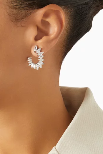 CZ Marquis Curved Earrings in Rhodium-plated Brass