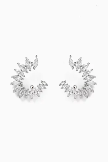 CZ Marquis Curved Earrings in Rhodium-plated Brass