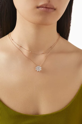 CZ Solitaire Double Chain Necklace in Plated Brass