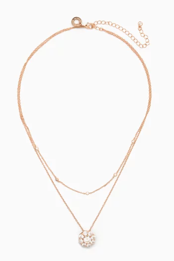 CZ Solitaire Double Chain Necklace in Plated Brass